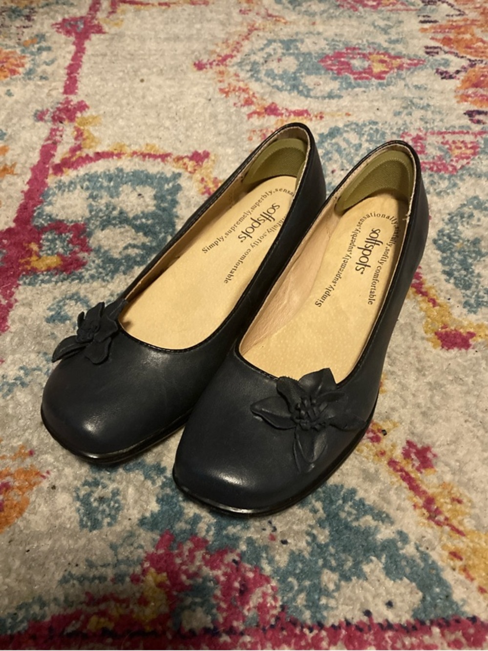 Softspots Navy Floral Appliqué Slip-On Flats Size 7